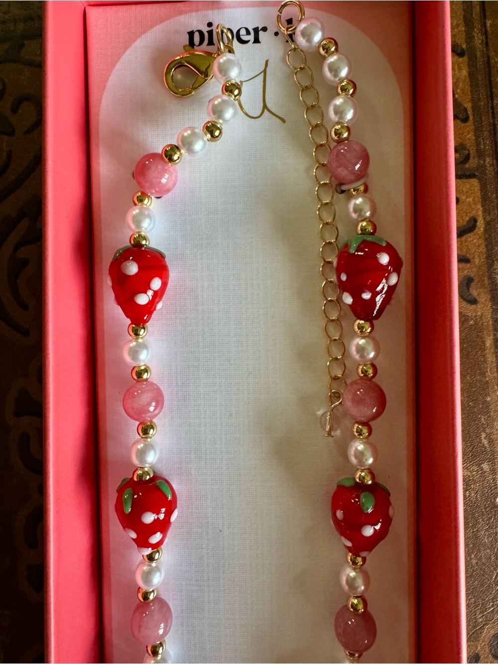 Piper K Strawberry Pearl Beaded Necklace - Pink & Red